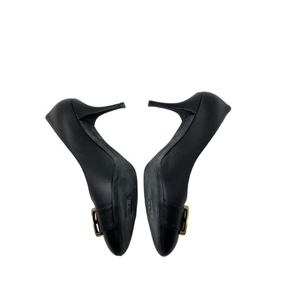 Fendi Womens Size 36.5 FF Buckle Pumps Heel Black Gold Leather Round Toe Slip On - Picture 10 of 12